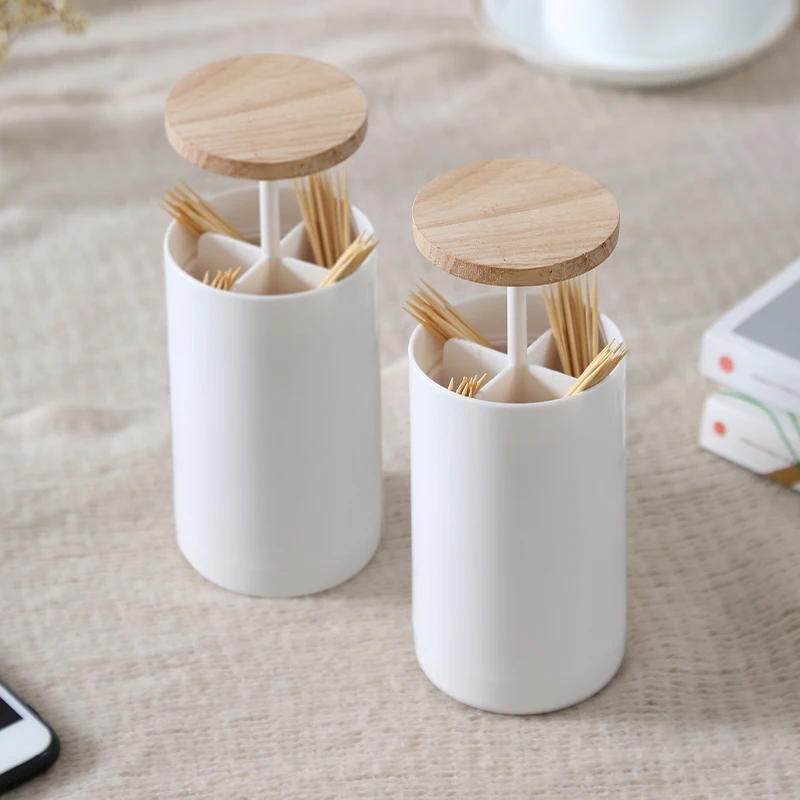 LIYIMENG Pop-up Toothpick Holder Cotton Bud Swabs Dispenser Case Q-tips Holder Storage Organizer Box Table Decoration Kitchen Accessories B3