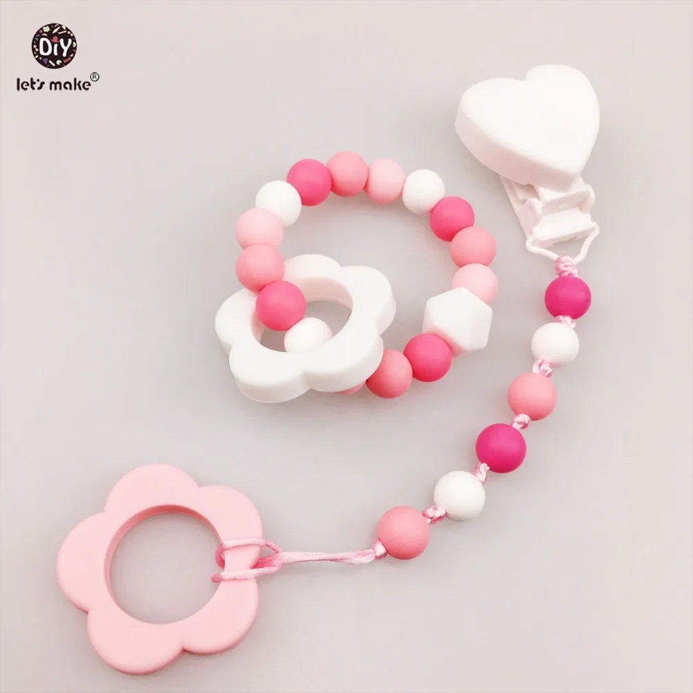 

Let's Make 2pc Baby Teether Flower Bracelet&Pacifier Clip Chew BPA Free Silicone For Toys Baby Bracelet DIY Teething Accessories