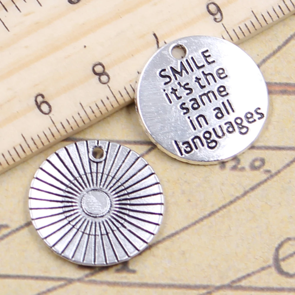 10pcs Charms Smile It s Same In All Languages 20x20mm Antique Silver 