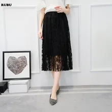Новинка корейский талии с эластичной талией юбка женский бэк универсальные летние кружевные молния юбка с цветочным рисунком плиссированные в