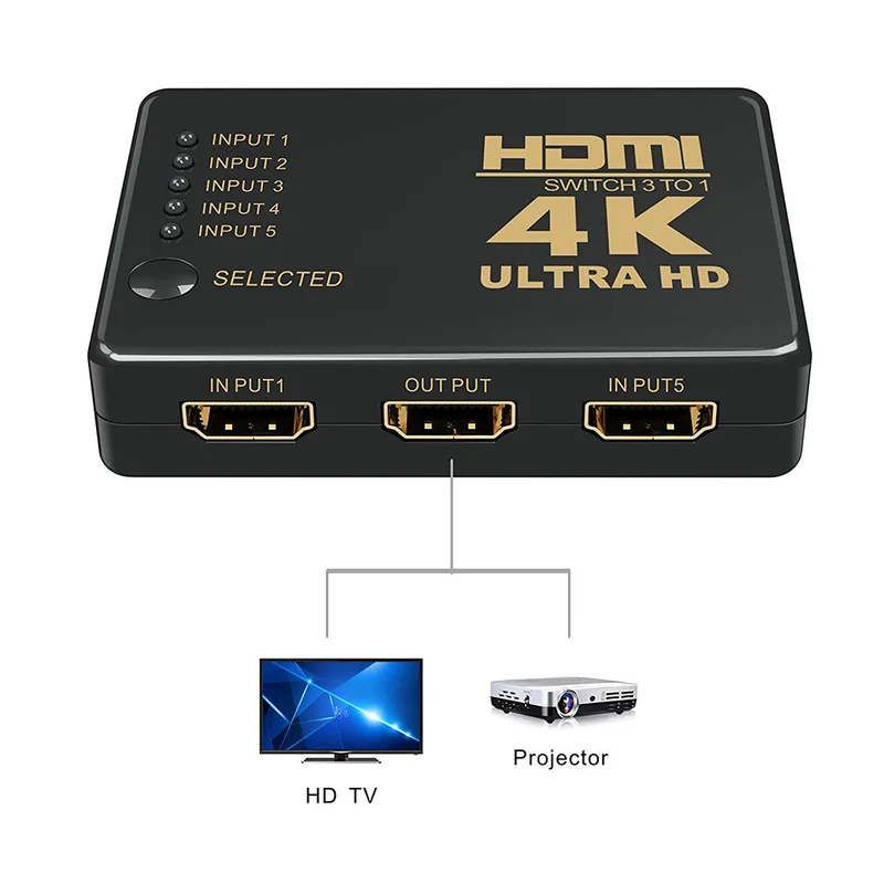 Ultra HD 4K HDMI разветвитель 1X4 порт 3D UHD 1080p 4K* 2K видео HDMI Коммутатор HDMI 1 вход 5 выход концентратор повторитель усилитель