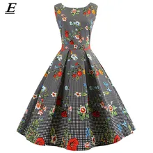 Vestido de tela escocesa de los años 50 de la marca flor Audrey Hepburn dobladillo grande Swing Rockabilly Vintage fiesta retro vestidos Midi ropa de las mujeres