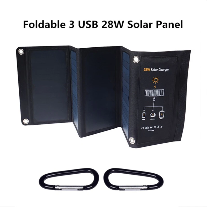

Portable 5V 28W Solar Charger Solar Panel 3 USB For IOS Android Cell Phones Tablet PC Foldable Solar Battery Smartphone Laptop