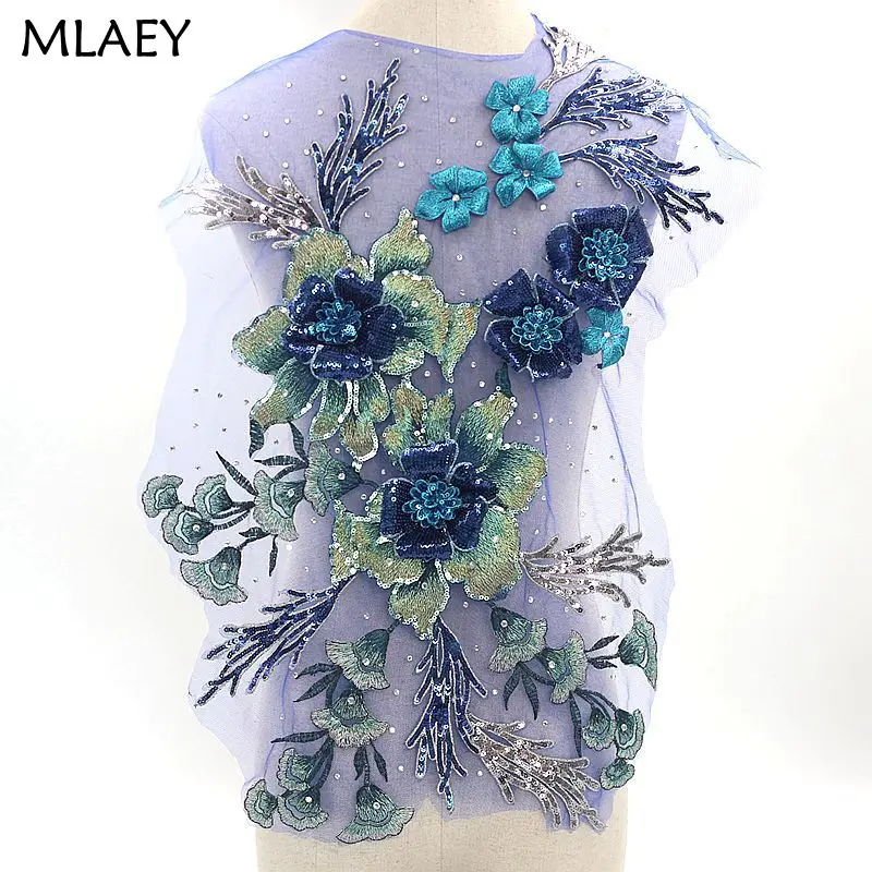 3DEmbroidery кружевной патч для одежды цветы из горного хрусталя аппликация ручной