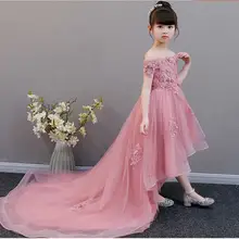 Платье с длинным шлейфом для девочек; кружевное платье принцессы с аппликацией для дня рождения; праздничное платье с цветочным узором для девочек; торжественное платье для первого причастия