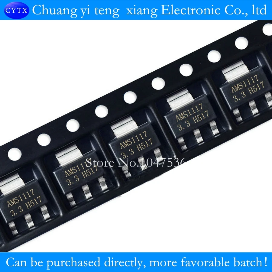 

10PCS/LOT AMS1117 AMS1117-3.3 SOT223 patch 3.3V voltage regulator IC large current linear voltage step-down IC