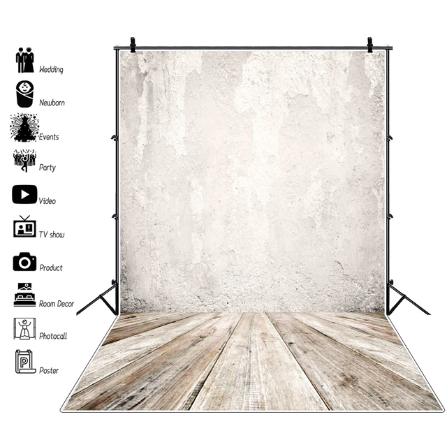 Laeacco Gray Cement Wall Surface Wooden Floor Baby Cake Food Party Portrait Photography Backdrop Photo Backgrounds Photo Studio