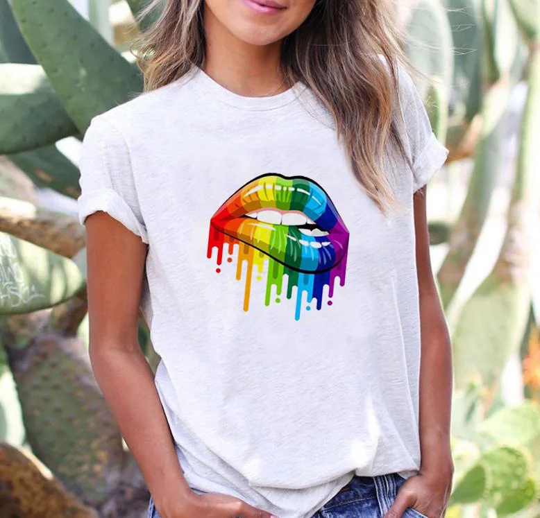 Футболка с принтом LGBT для геев лесбиянок Радужный дизайн футболка рисунком губ