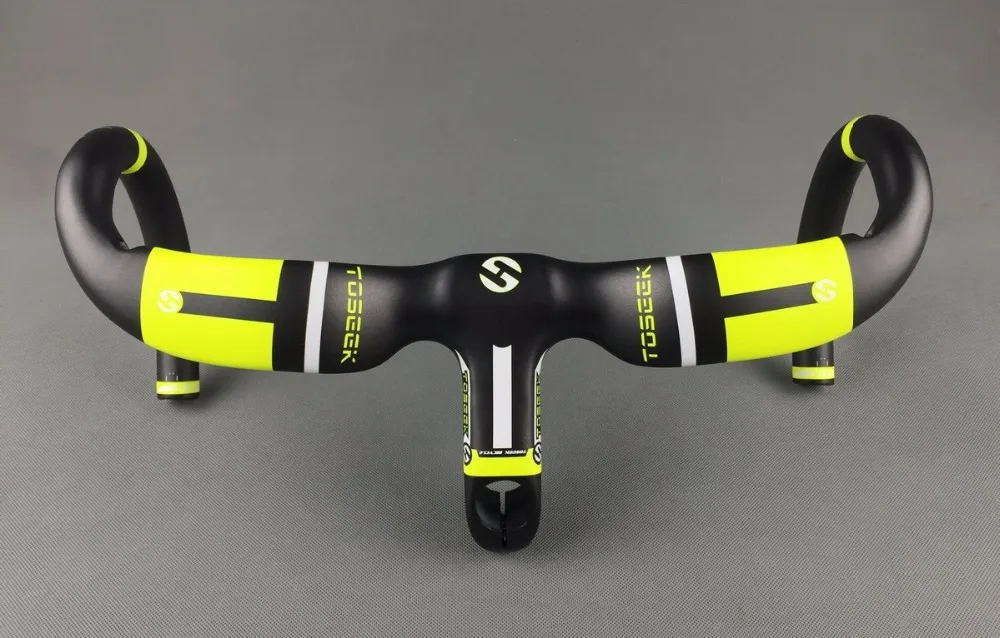 

Full Carbon Fibre Stem Handlebar Track Road Bicycle Racing Drop Integrated Bar Stem Handlebar Yellow Label