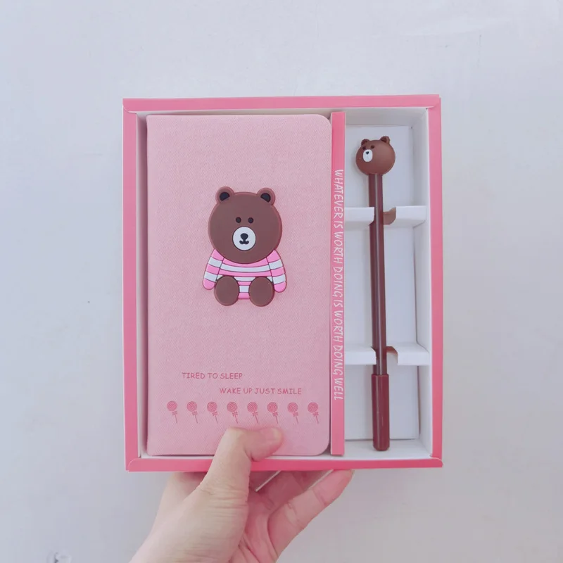 

New Arrival Cute Bear Notebook gel pen set with box Weekly Planner School Office Supplies Kawaii Stationery