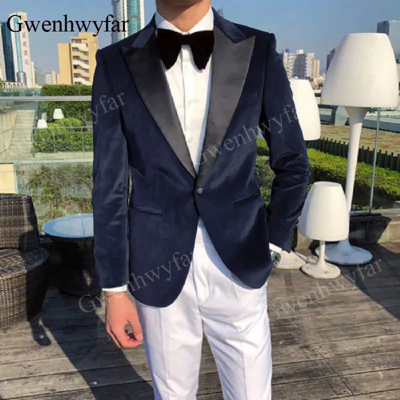 Abiti color Navy 2 Velluto Sposo Vestito Made Uomo Formale Del Slim Xw6gRxdqg