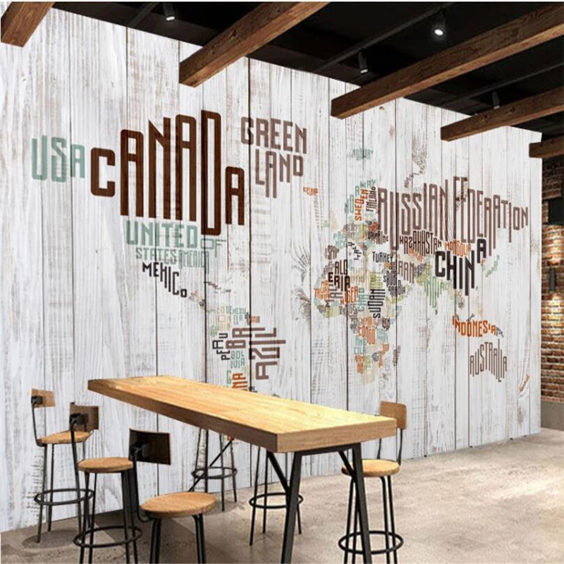 wellyu Retro Vintage English Letters World Map Wood Mural Wall Custom Large Green Wallpaper papel de parede para quarto | Обустройство