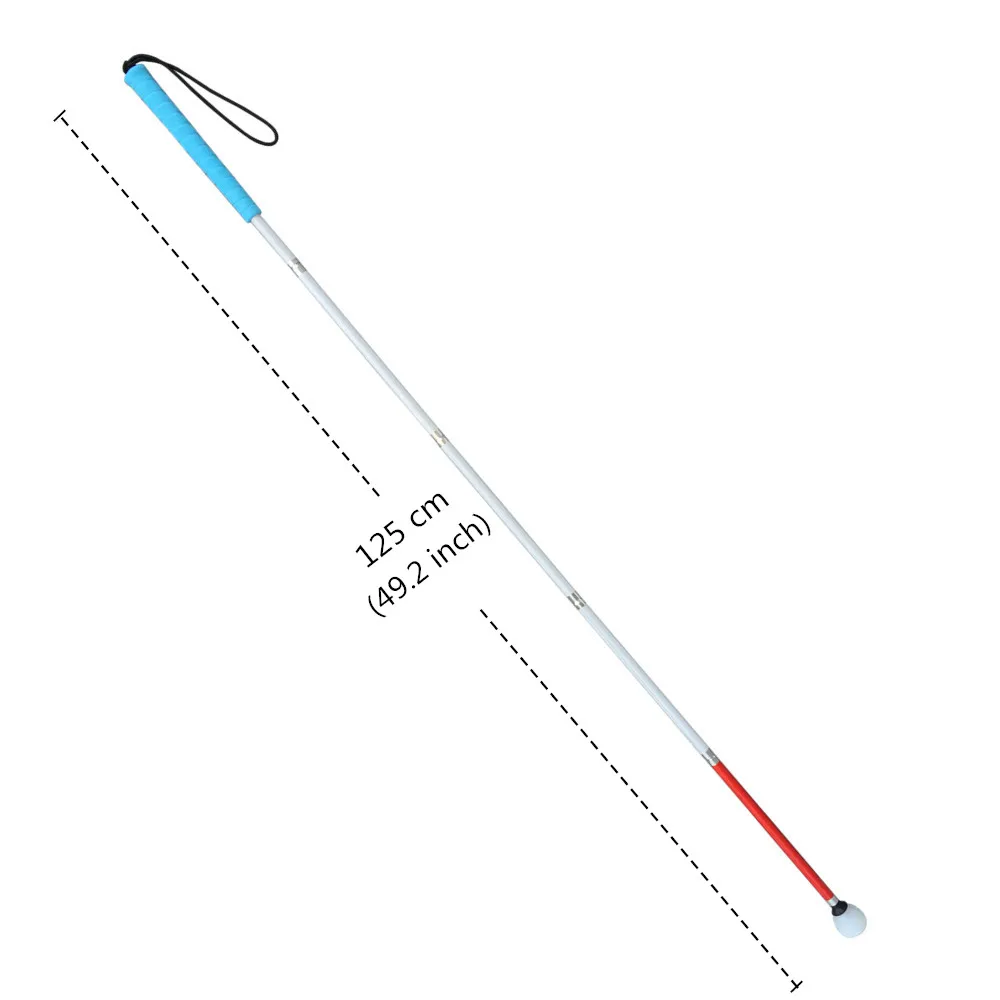 Синей ручкой, 105-155 см, 5-секционный Алюминий слепых трость, отражающий красный, складной трость для слепых - Цвет: 125cm (49.2 inch)