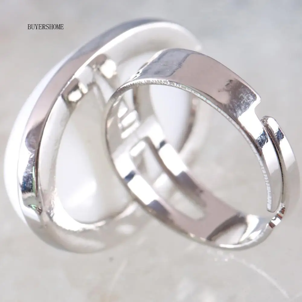

1Pcs Silver Color Jewelry Gift Adjustable Ring For Women Men Natural Stone Oval Bead White Porcelain Stone Finger Ring Z105