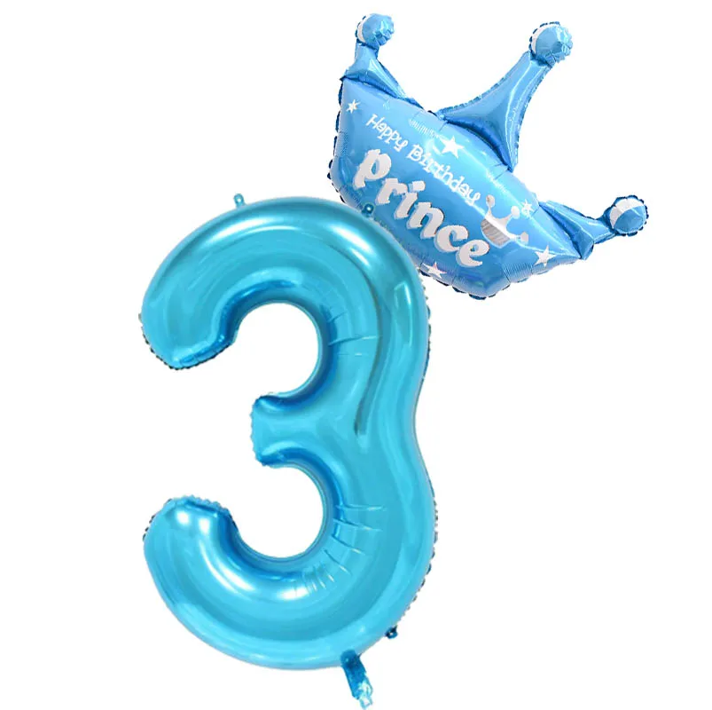40 дюймов розовый и голубой номер рисунок фольгированные шары+ Принцесса Принц фольгированный шар 1 2 3 года Мальчики Девочки День Рождения Декор Корона шар - Цвет: Blue 3