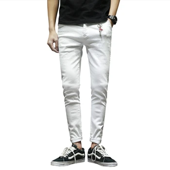 

Autumn White Jeans men Teen Men Elasticity Denim Pants mens Slim Fit Male Pant Size 27-36