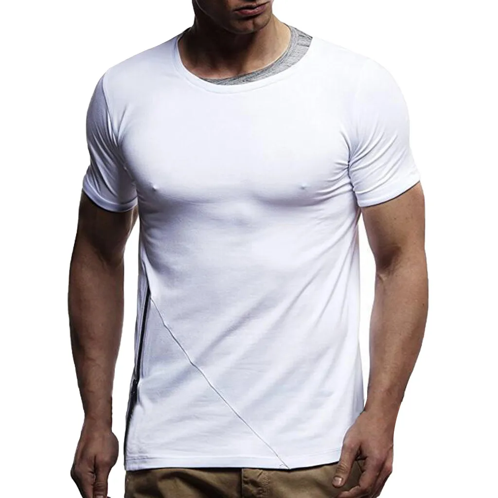 

Feitong Brand Solid color T Shirt Quick Dry Slim Fit Tees Zipper Pure Color Pattern Casual Fashion Lapel Short Sleeve Shirt