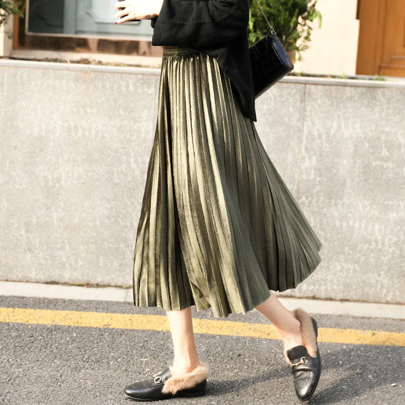 

TREND-Setter 2017 Spring and Autumn Velvet Pleated Skirt Women