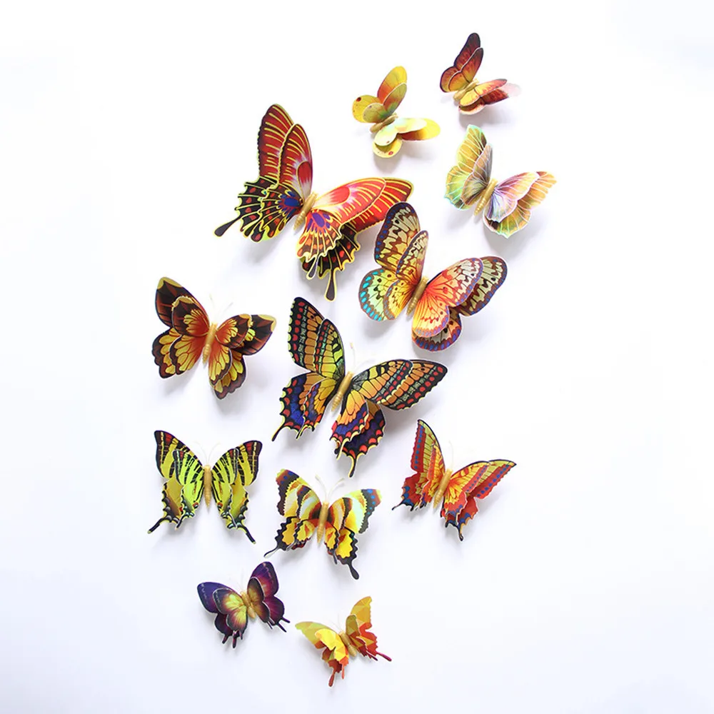 Butterfly wall stickers 12pcs pvc Colorful Double Butterfly 3D
