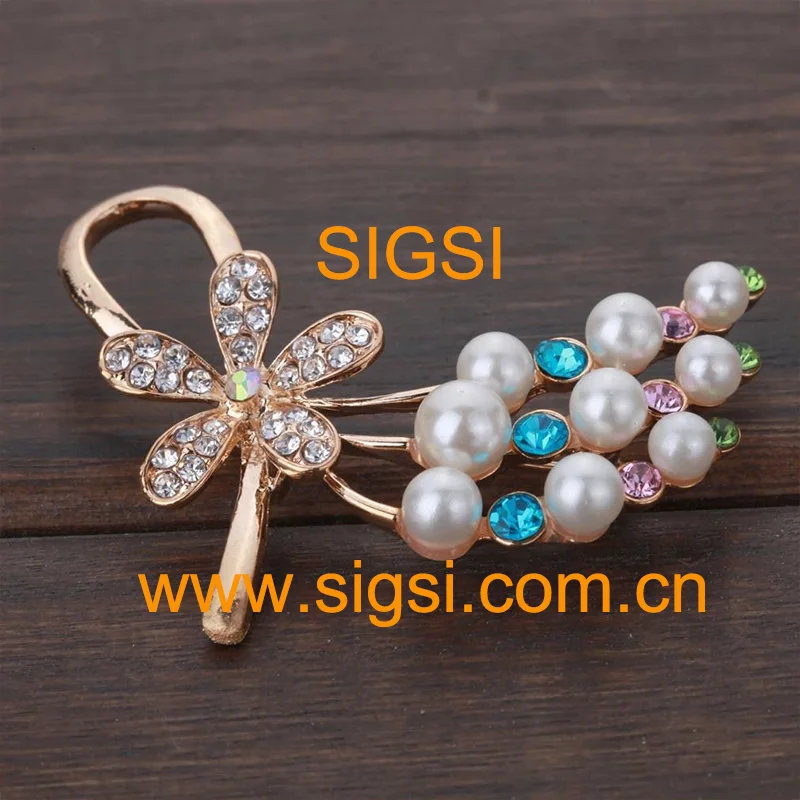 

fashion rhinestone pearl bow flower brooch pin
