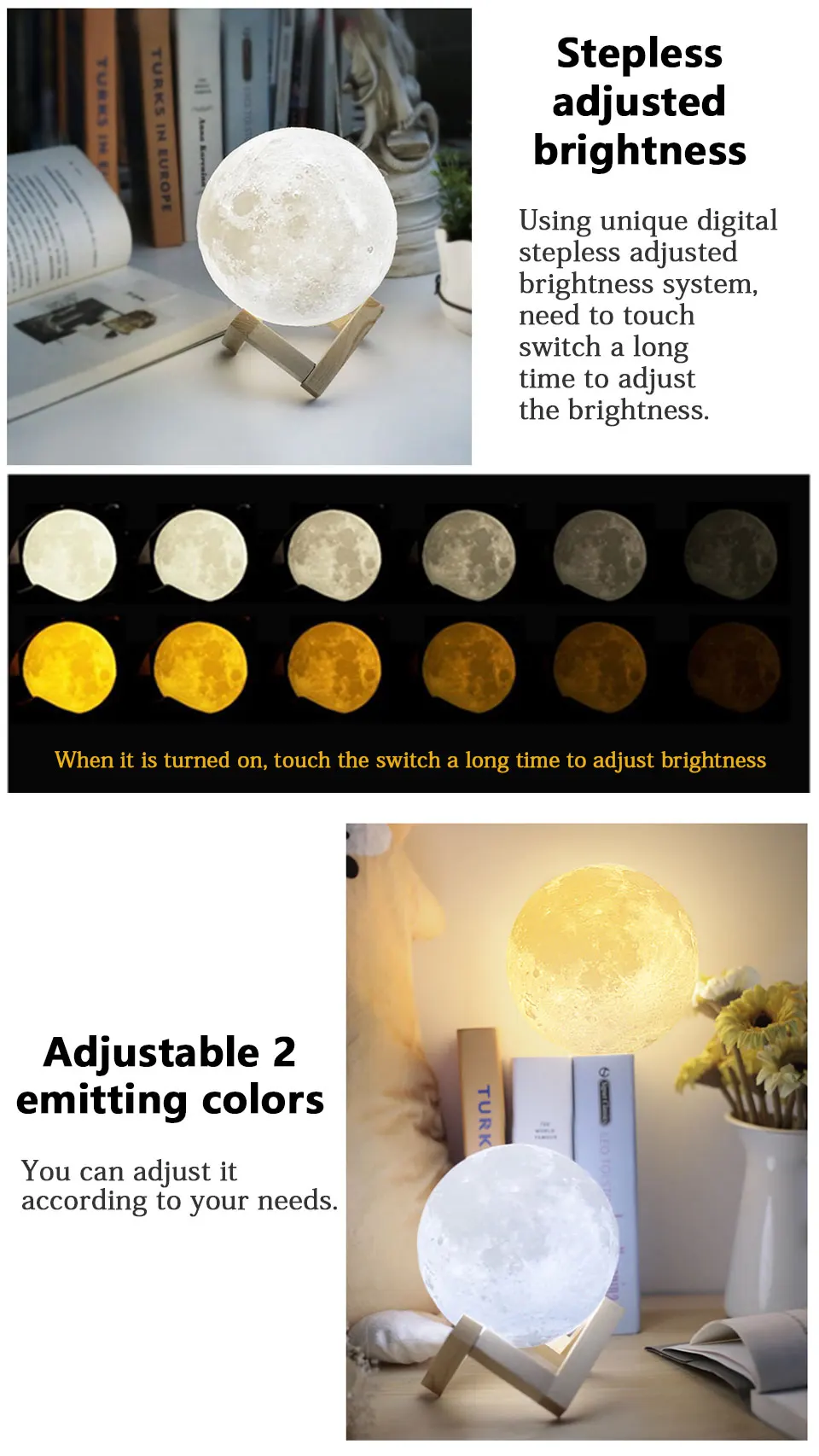 Moon Lamp 8 15 18 20cm Rechargeable 3D Print Moon Lamp 2 Color Change Touch 3D Moon Light Lamp USB Led Night Lights_03