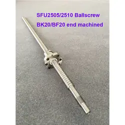 SFU2505 SFU2510 BallScrew 300 400 450 500 600 700 мм ballscrew C7 с фланец, гайка BK/BF20 конца обработанной для ЧПУ части