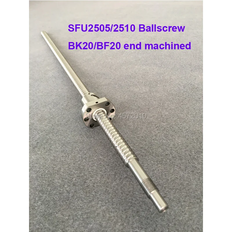 SFU2505 SFU2510 шарикового винта 300 400 450 500 600 700 мм C7 с фланцем гайка BK/BF20 конец
