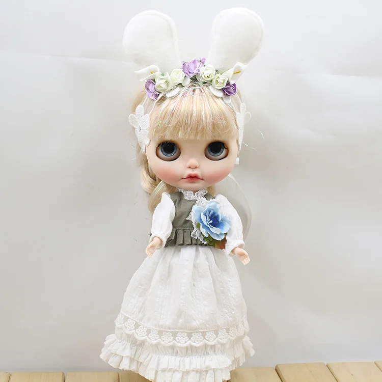 Наряды для Blyth doll Mori Girl, стильное белое платье, украшение для волос, жилет, супер натуральный костюм для 1/6, BJD pullip licca