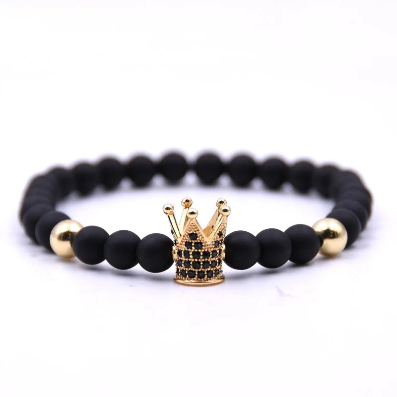 

TANGYIN Charm Beaded Bracelet Gold Crown Black Scrub Natural Stone Beads Hand Adjustable Bracelet Man Woman Best Jewelry Gift