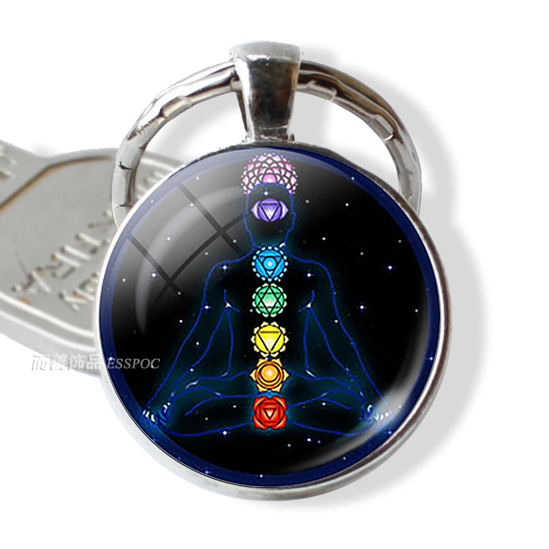 

7 Chakra Yoga Om Symbol Keychain Pendant Men Women Vintage Car Key Chain Key Rings Indian Meditation Jewelry