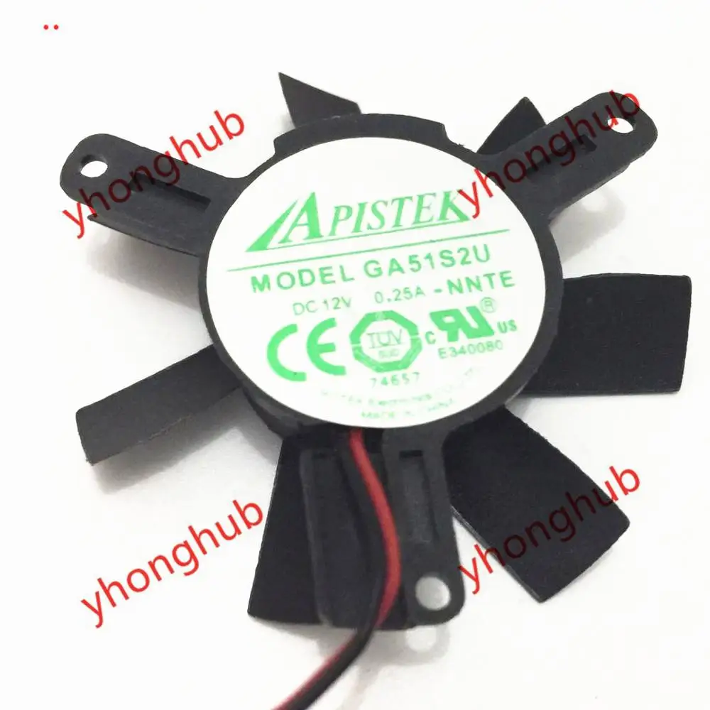 APISTEK GA51S2U DC 12V 0.25A Dia. 45 мм 2 провод Сервер вентилятор