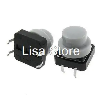 

10PCS 12 x 12mm Gray Round Cap Momentary Tactile Tact Push Button Switch 4 Pin