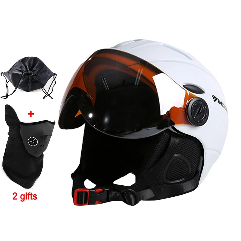 MOON CE сертификация очки лыжный шлем In-mold лыжный шлем сноуборд или скейтборд шлем с очками 52-64 см около 650 г - Цвет: Белый