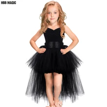 Черное платье-пачка для девочек вечернее платье из тюля с v-образным вырезом и шлейфом для девочек на день рождения детское бальное платье для девочек костюм на Хэллоуин От 2 до 8 лет