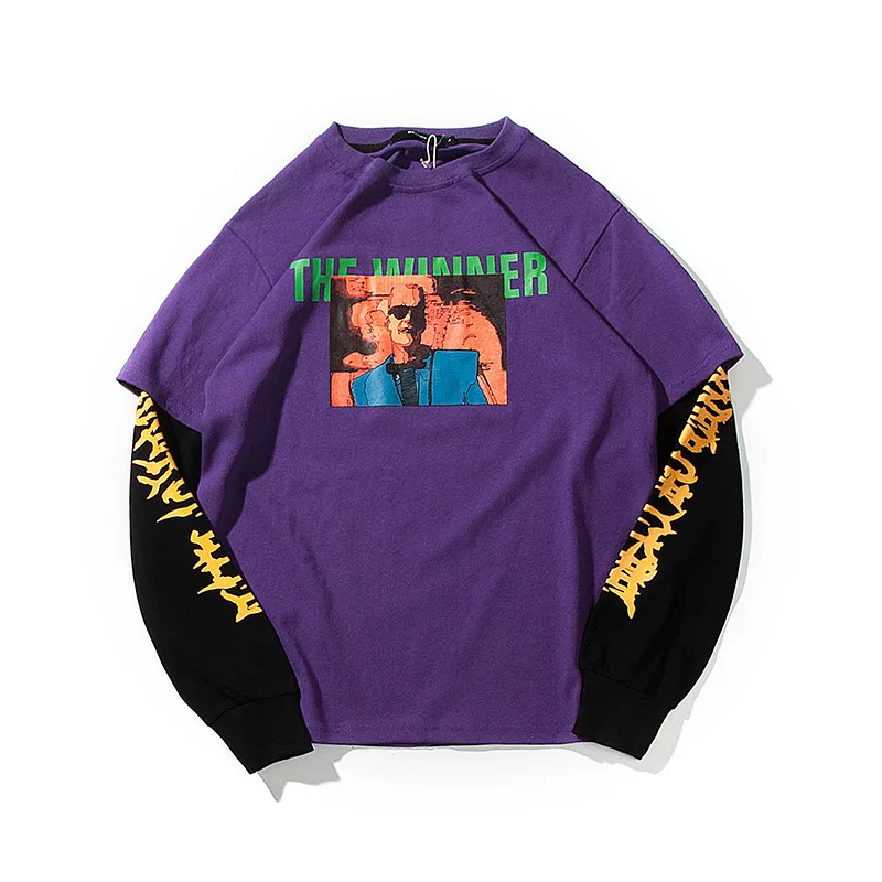  Men T Shirt Long Sleeve Patchwork Funny T Shirts T-shirt Men Hip Hop Harajuku Off White Palace Alie