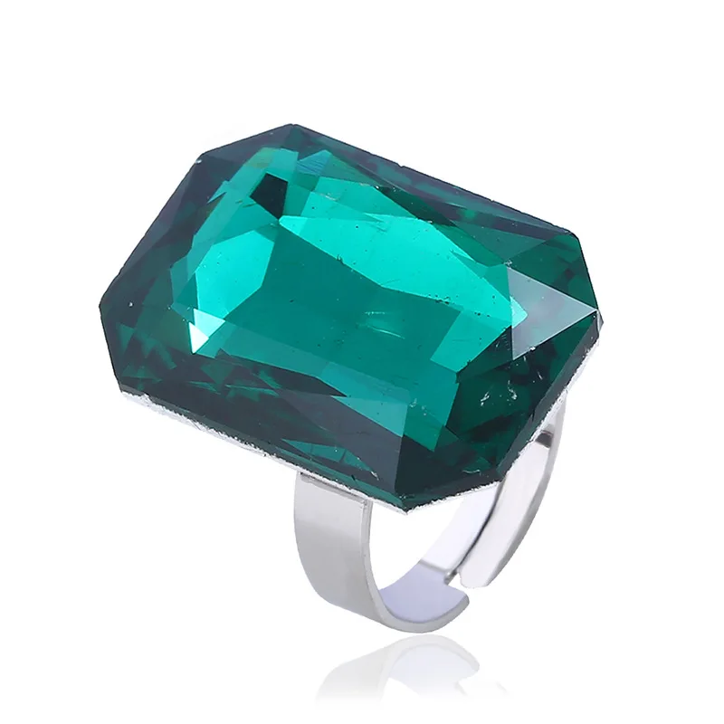 

Fashion Simple Silver Color Big Rhinestone Adjustable Exaggerated Rings for Women Men Vintage Jewelry