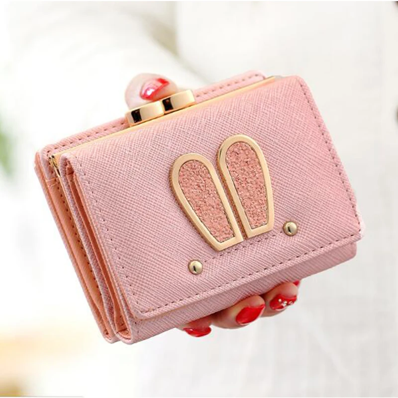 New Fashion Women Rabbit Ear Wallet Short Style Ladies Pu Leather Small