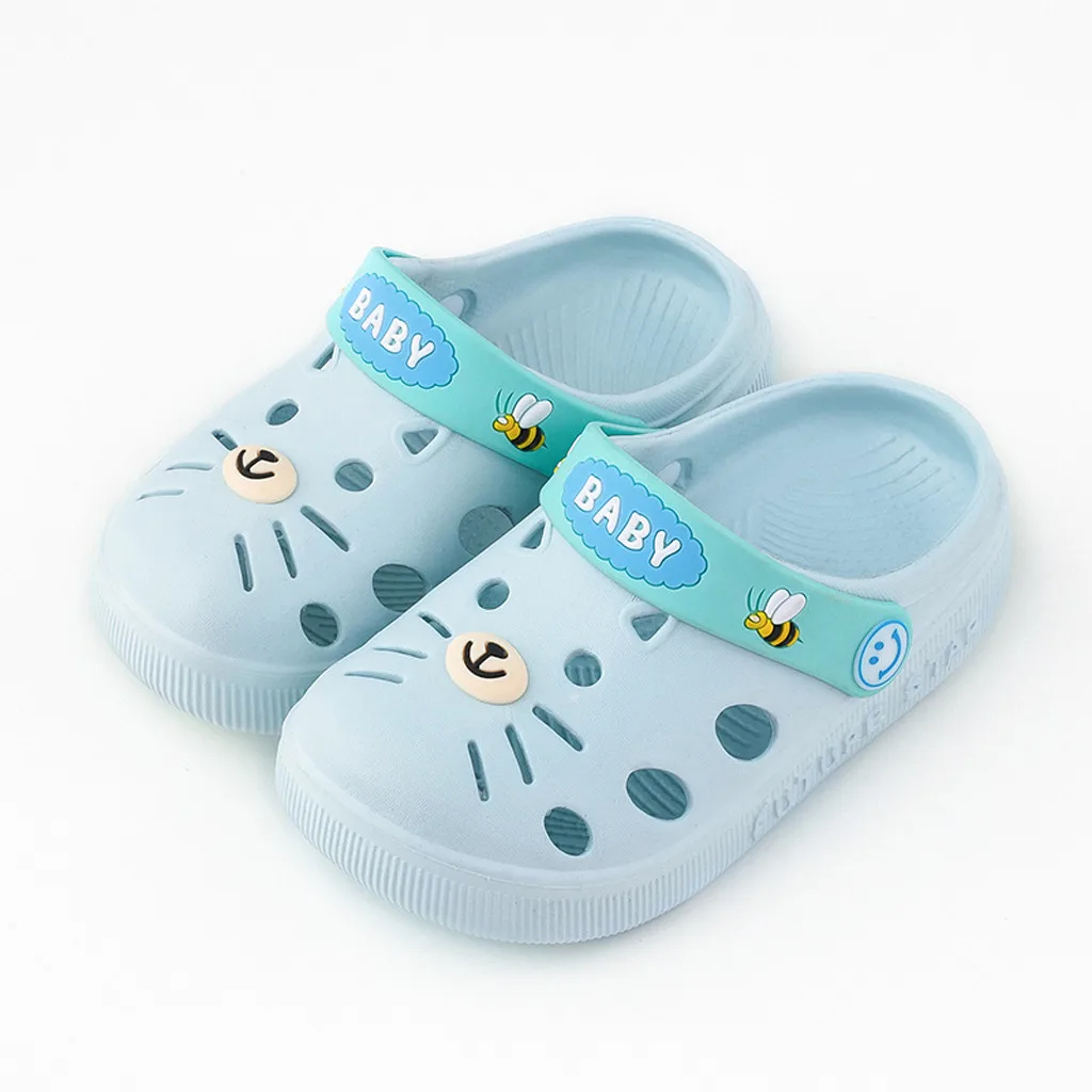 Летние мягкие домашние тапочки для маленьких девочек и мальчиков; тапочки с рисунком кота; пляжные сандалии; модная симпатичная детская обувь;