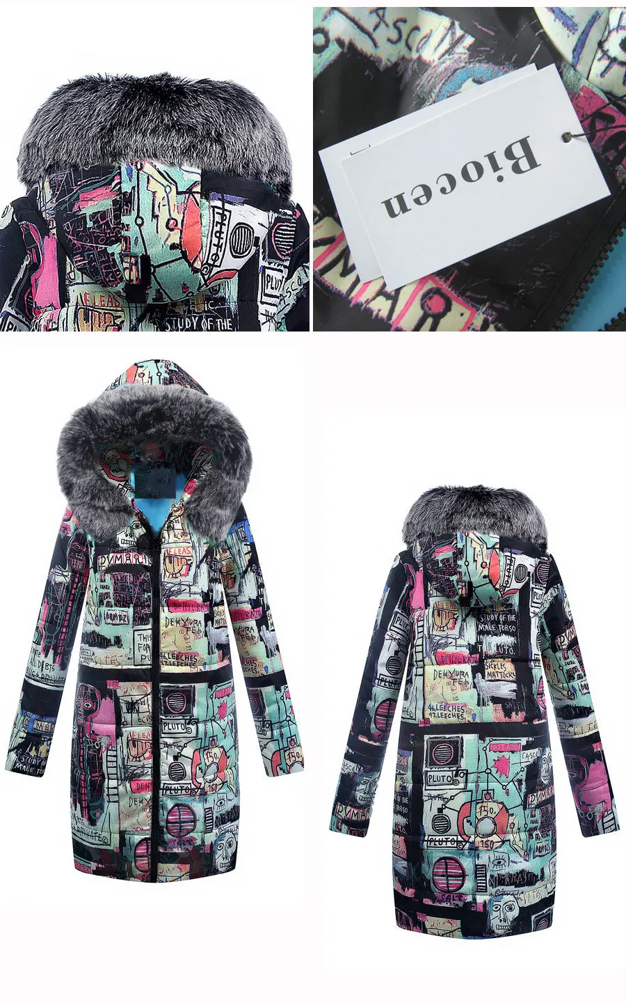 Parka Long Grand Femmes De blue Imprimé pink Femelle Étudiant gray Fourrure Capuchon yellow Pour Manteau D'hiver Coréenne Locomotive S Zipper À Xxl Black Veste Sp4aqd