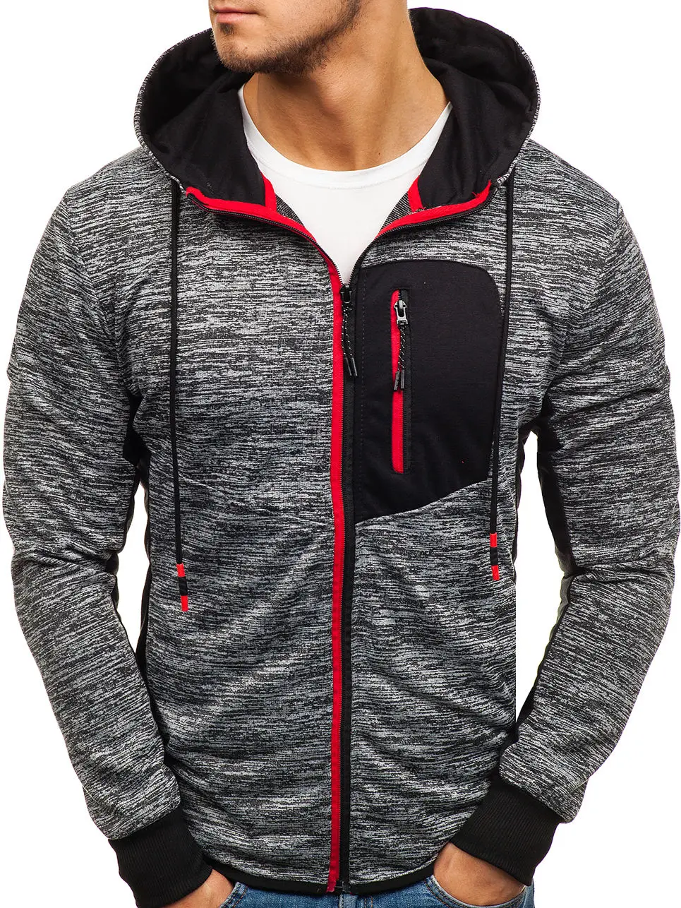 

2019 spring Simple Style cardigan zipper Color matching Hooded hoodies sweatshirts Fashion casual Loose mens Tracksuit