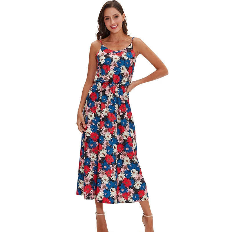 Summer women dress spagetti strap dress Bohemian dress printed long