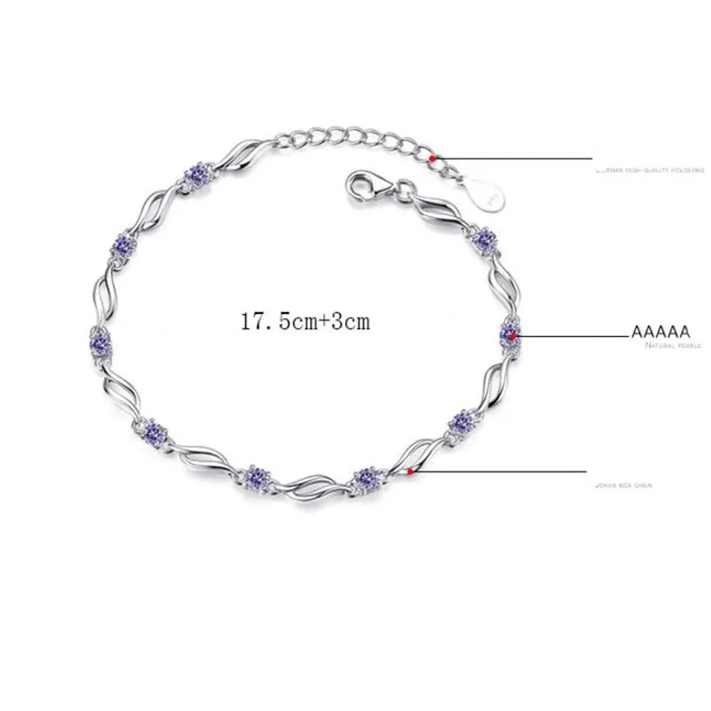 Anenjery 925 пробы серебряные браслеты для женщин Кристалл Циркон браслет pulseira feminina подарок на день Святого Валентина S-B101
