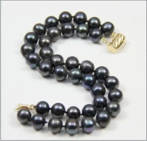 

001170 NEW 2 ROW 9-10MM JAPANESE AKOYA BLACK PEARL BRACELET 14KGP