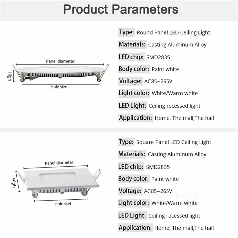 Blonche светодиодный потолочный светильник AC85~ 265 В панельный светильник круглый/квадратный 3W/6 Вт/9 Вт для гостиной спальни кухни Современный домашний декор светильник