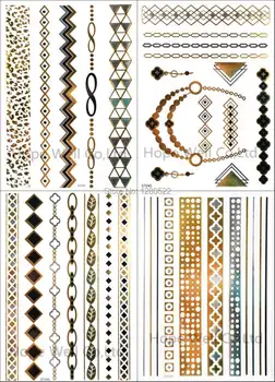 

4sheets Metallic tattoo Temporary Flash Jewelry Tattoo body art Mix Leopard Arm Chain Models