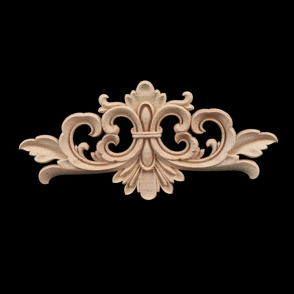 NEW Rubber wood Floral Wood Carved Decal Corner Appliques Frame Wall Doors Furniture Woodcarving Decorative Figurines Crafts