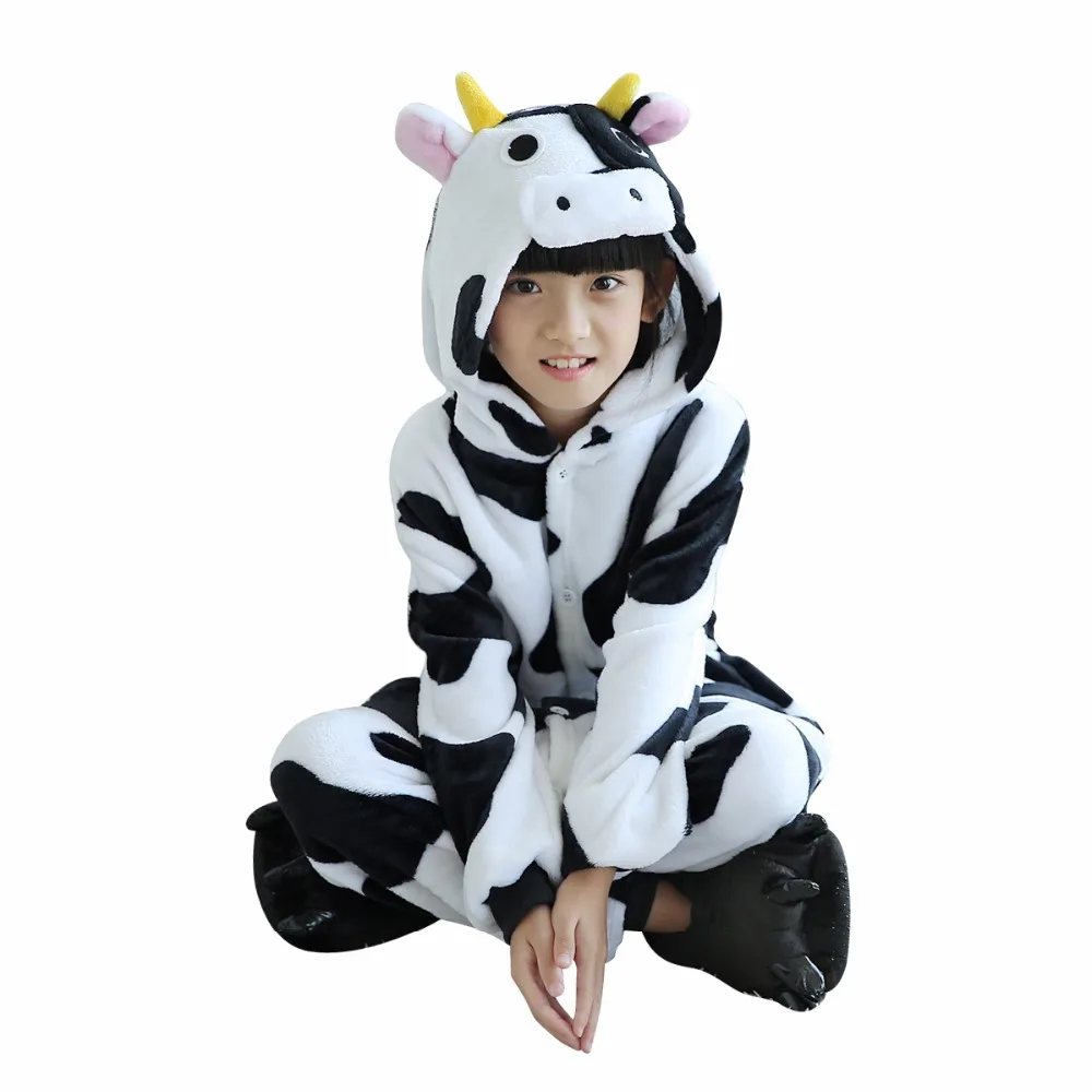 Girls Cute Dairy cow Pajamas warm Autumn Winter Homewear Children's pajamas cartoon Animal