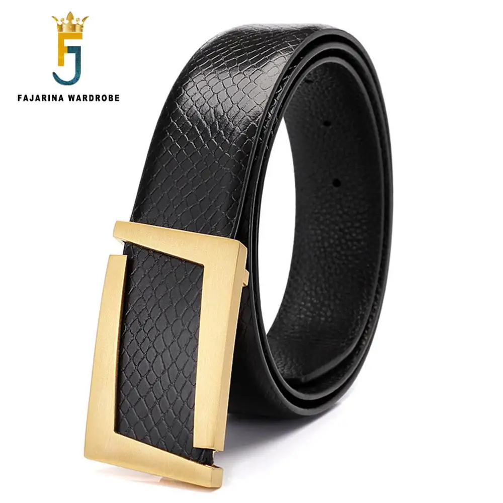 FAJARINA Top Quality Unique Designer Belts Men Solid Brass Buckle Man