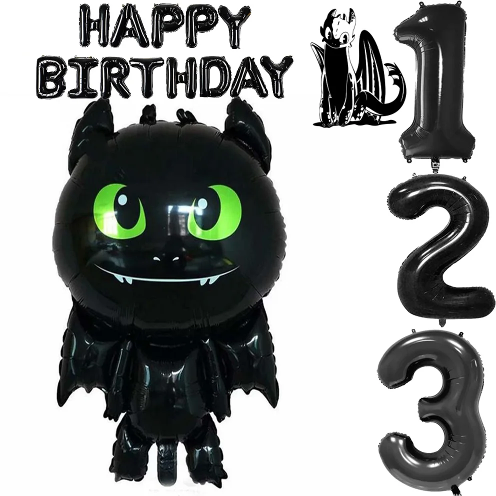 

Big Foil Balloons How to Train Your Dragon Black Number 1 2 3 Dragon Toothless Action Figures Ball 1st Happy Birthday Party Gift