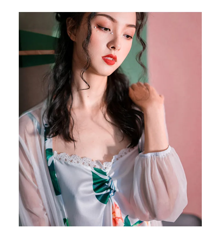 Palacess для женщин ночные рубашки для девочек Лето 2018 г. Новый женский халат + спагетти комплекты на бретельках sleepdress ladiess Винтаж сетки печати